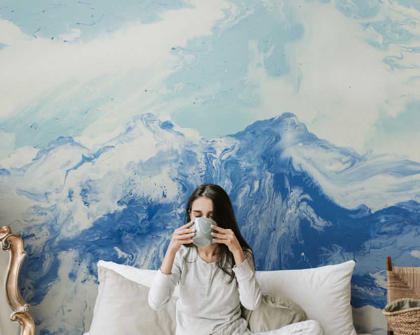 Acrylic Blue Mountain Landscape Wallpaper Mural