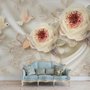 Papier Peint Panoramique avec Oiseaux et Fleurs en Dentelle Douce
