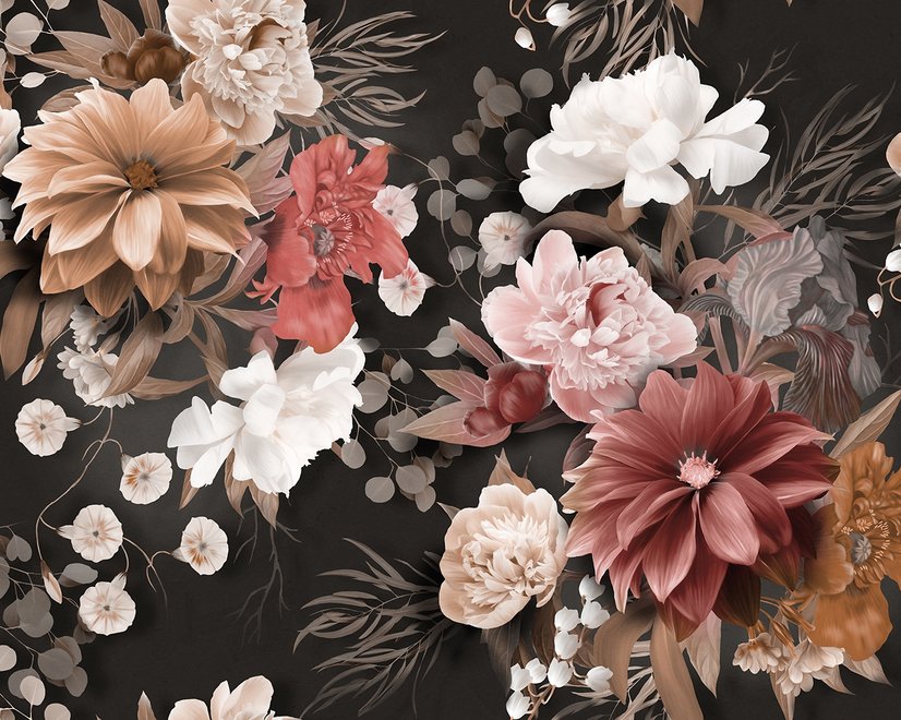 Papier peint panoramique floral foncé réaliste