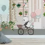Panda Bear with Balloons  in front of Floral Garden Home Kids Wallpaper Mural