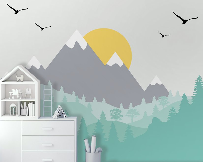 Kids Mountain Landscape with Trees Wallpaper Mural