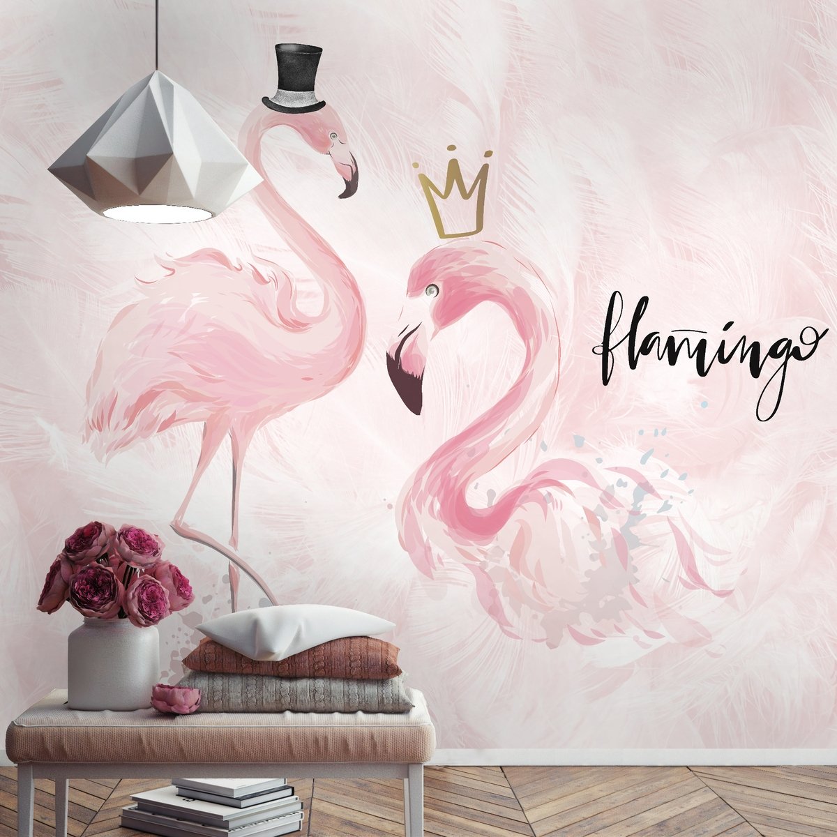Powder Pink Flamingo Wallpaper Mural - Peel and Stick