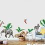 Kids Watercolor Safari Animals with Banana Leaves Wall Decal Sticker