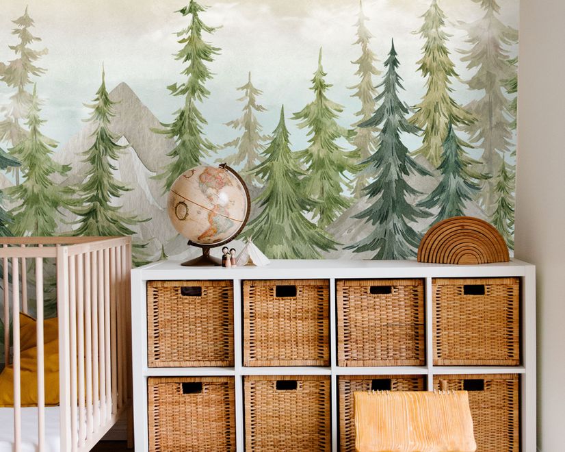 Watercolor Pine Tree Kids Nursery Forest Wallpaper Mural