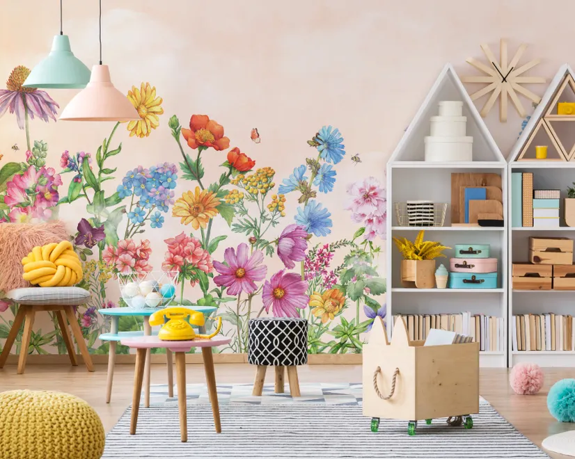 Süße Kinderzimmer Blumen Garten Fototapete