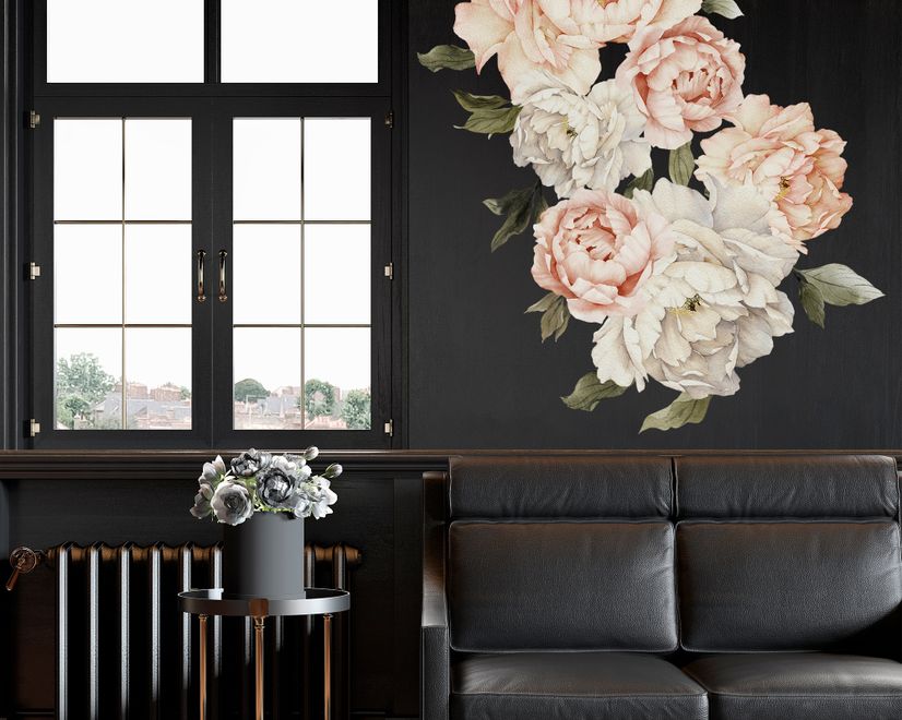 Orange White Peony Floral Boquets Wall Decal Sticker