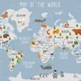 Kids World Map with Animals Wallpaper Mural