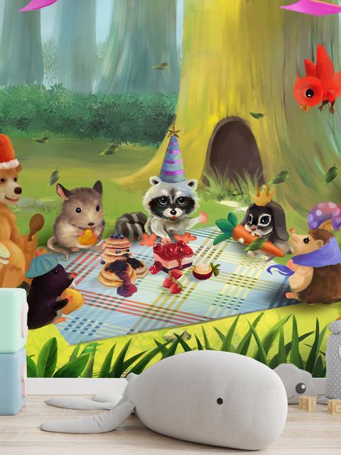 Cartoon Animals in the Woods Wallpaper Mural