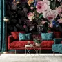 Dark Pink Flowers and Yellow Butterfly Wallpaper Mural