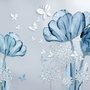 Blue Transparent Floral and White Butterflies Wallpaper Mural