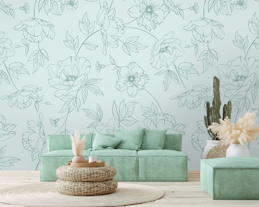 Poppy Drawing Floral Wallpaper Mural