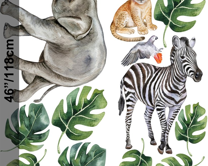 Kinder Tropische Tiere mit Blättern Wandtattoo