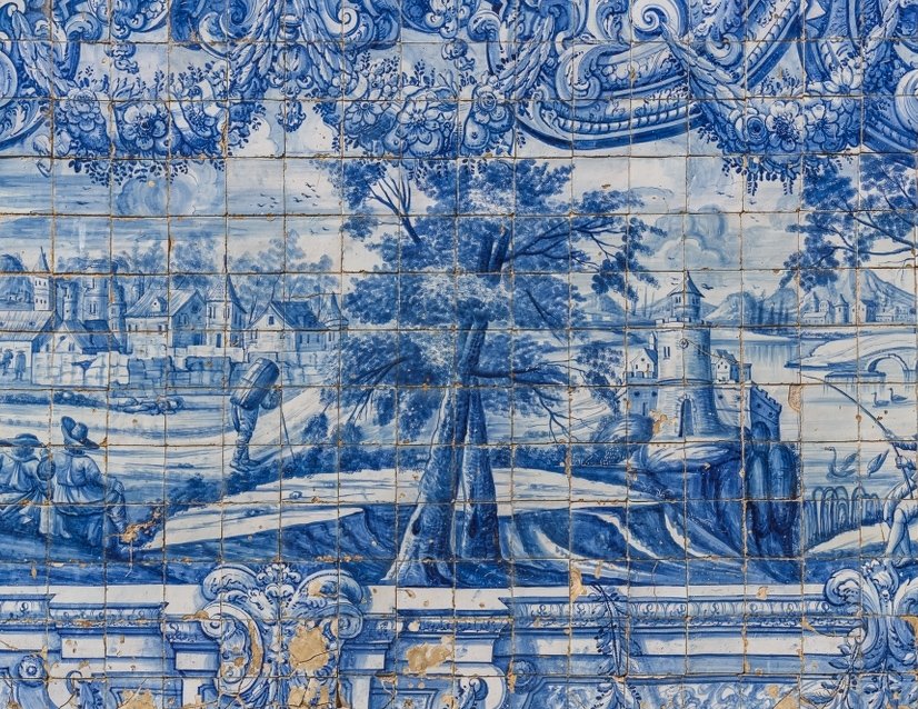 Blaue Chinoiserie mit Pinsel-Tile-Muster Fototapete