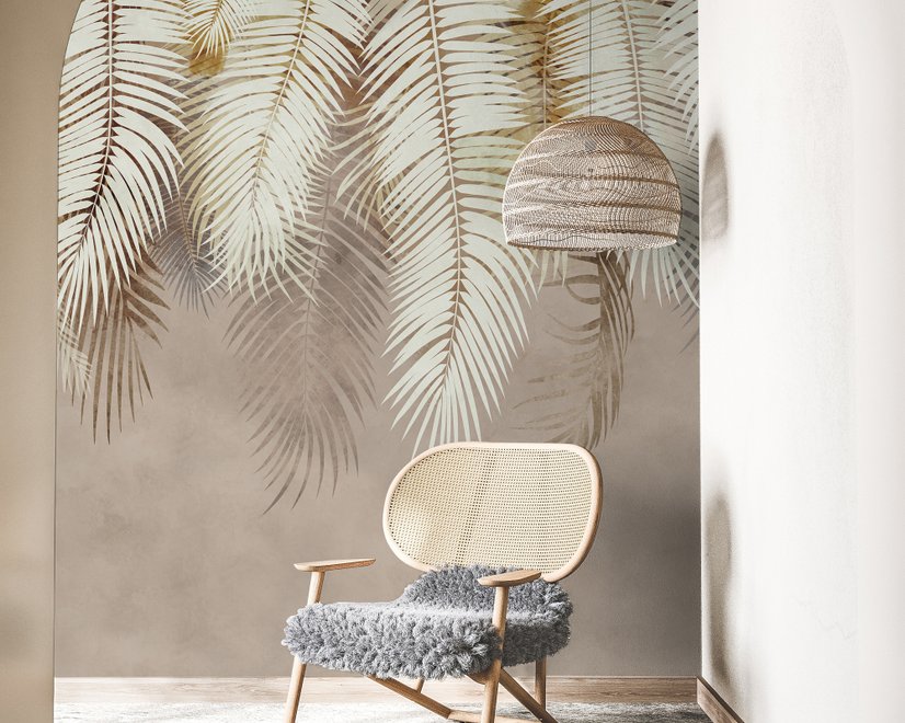 Neutral Tropical Palm Leaf Wallpaper Mural