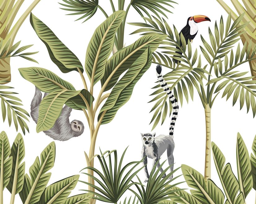 Banana Leaf with Toucan Koala Animals Wallpaper Mural