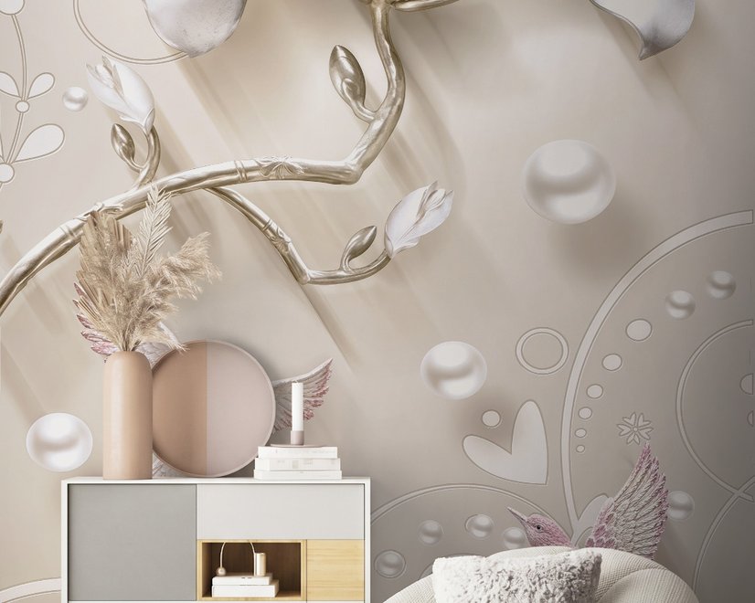 3D-Look Blumen mit Perlen Lux Blumen Fototapete