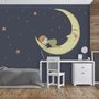 Cartoon Moon with Little Child and Night Sky Wallpaper Mural