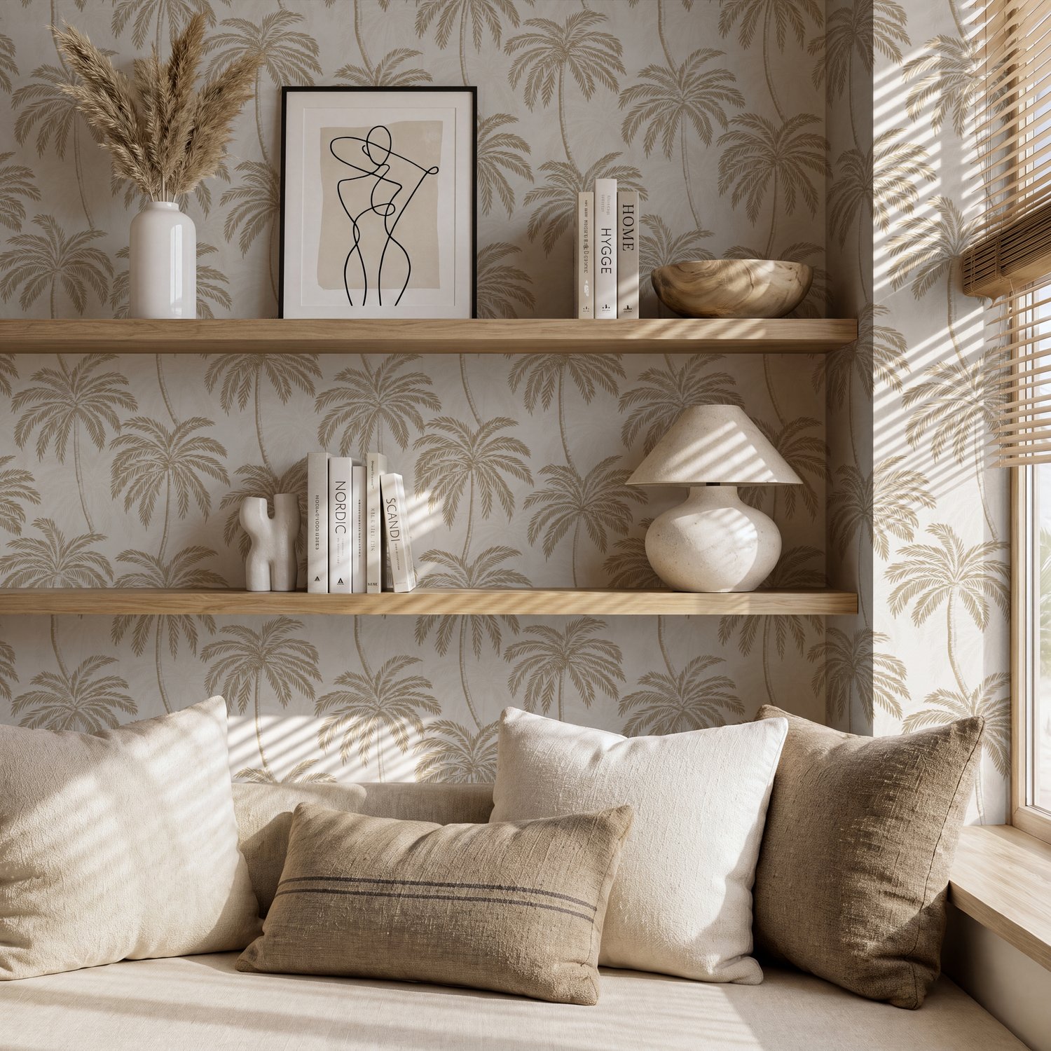 Neutral Tropical Palm Wallpaper - Peel and Stick