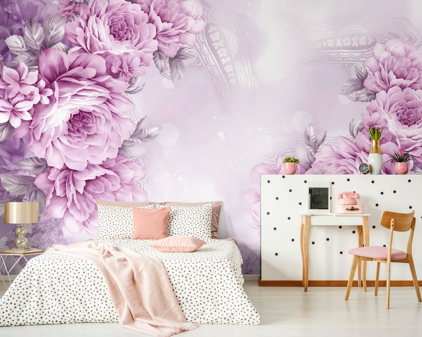 Drawn Pink Peony Floral Wallpaper Mural