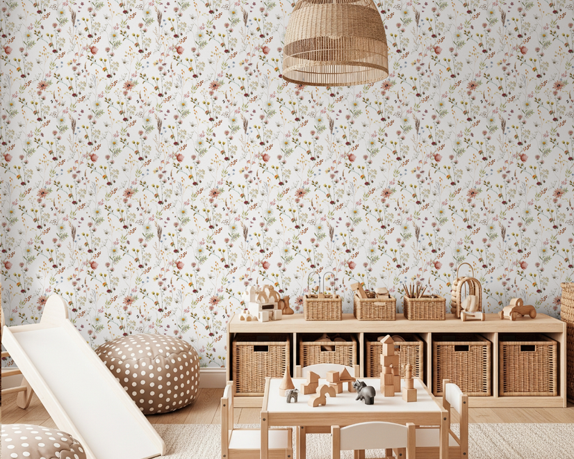 Watercolor Soft Wild Flowers Pattern Wallpaper