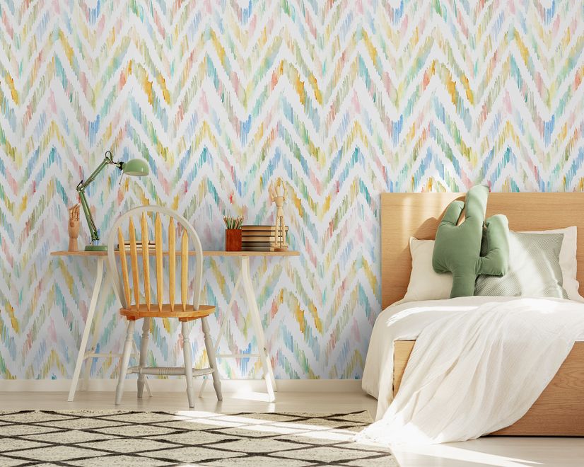 Watercolor Multicolor Chevron Ikat Design Art Wallpaper Mural
