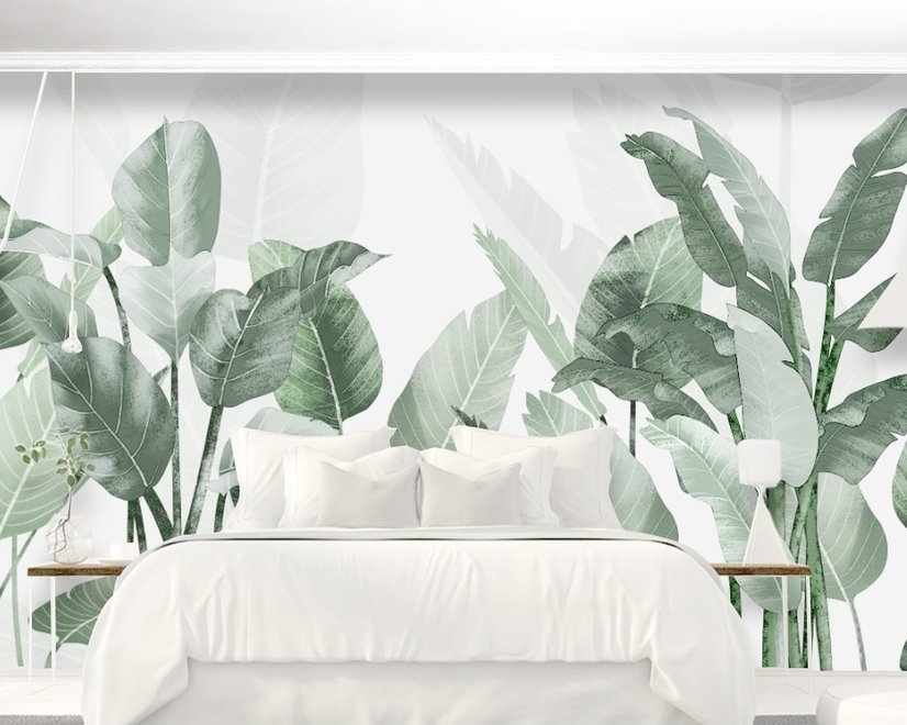 Fresh Green Tropical Leaf Wallpaper Mural