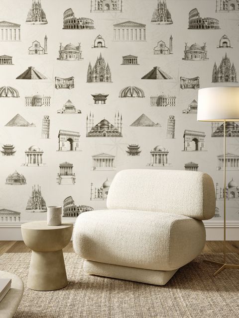 Vintage World Architecture Sketch Wallpaper Mural