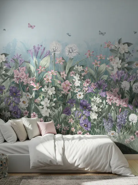 Soft Blooming Floral Meadow  Kids Wallpaper