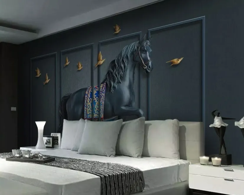3D Embossed Look Dark Horse Wallpaper Mural