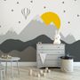 Kinder Graue Geometrische Berglandschaft und Heißluftballon Fototapete