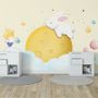 Baby Cartoon Rabbit and Yellow Moon Wallpaper Mural