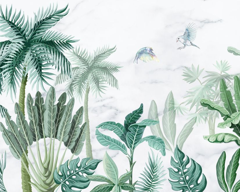 Papier peint panoramique vert forêt tropicale