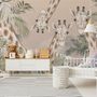 Cute Giraffes Between Tropical Leaves Wallpaper Mural
