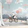Kids Cute Panda Bicycle with Hot Air Balloon Wallpaper Mural