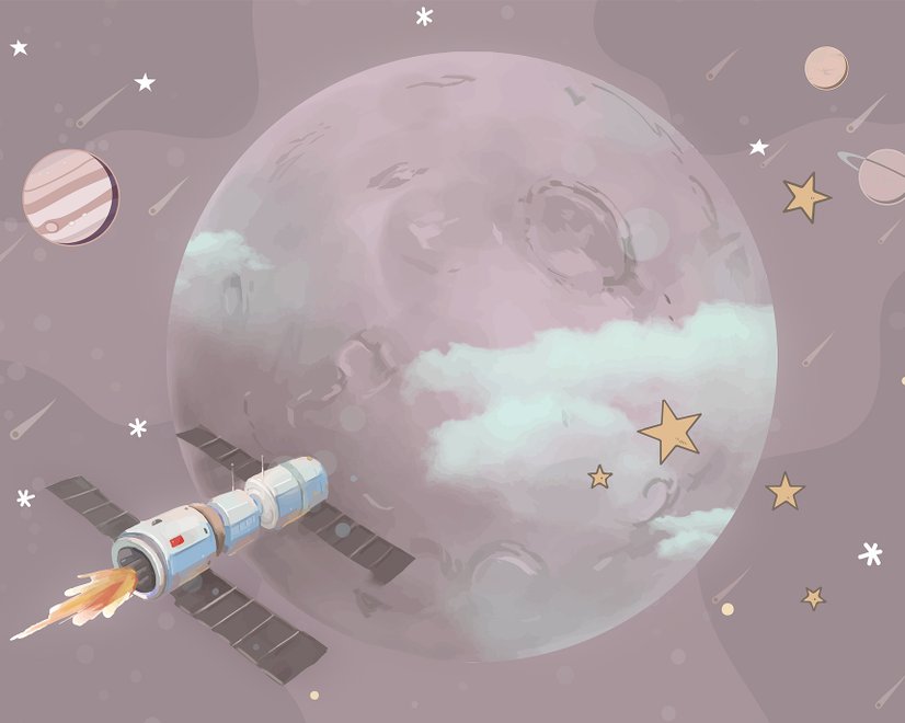 Papier peint panoramique des planètes de dessins animés et de l'espace étoilé