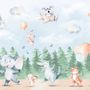 Papier peint animaux mignons dansant dans la forêt pour enfants