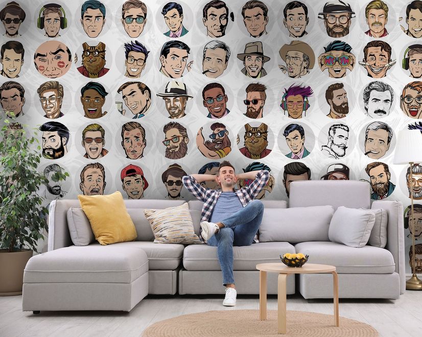 Men Face Pop Art Wallpaper Mural