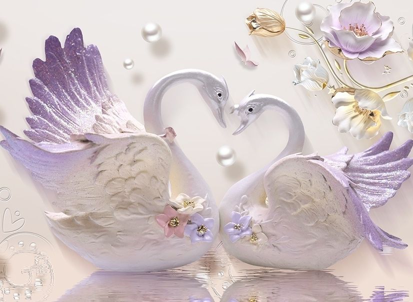 3D Embossed Look Swan Wallpaper Mural