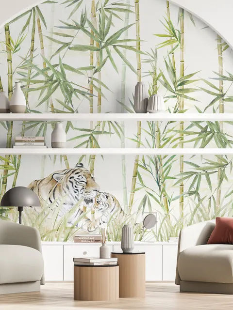 Bamboo Trees with Leopard Wallpaper Murals