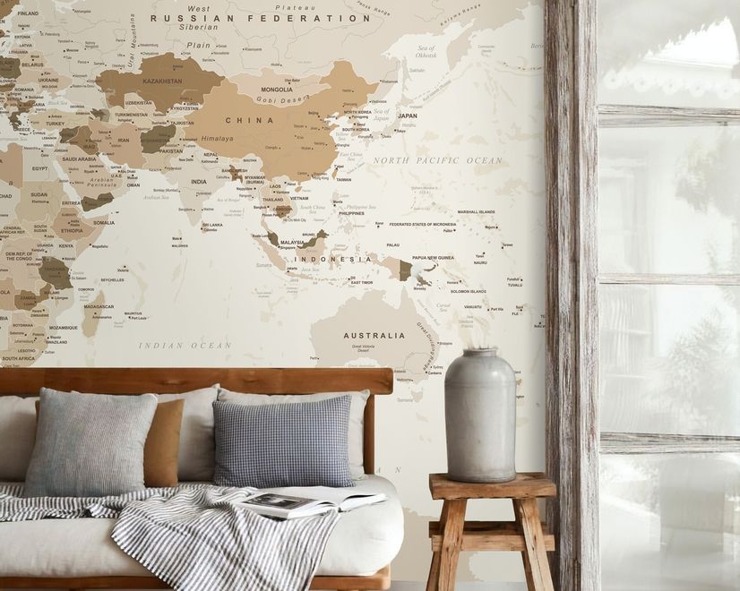 Brown Political Map Wallpaper Mural