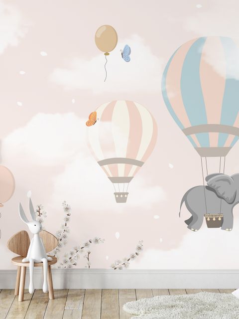 Kinder Fototapete mit Heißluftballons und Elefant