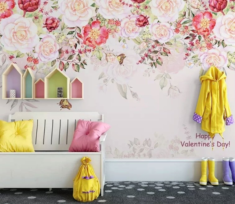 Pink Flowers and Butterflies Wallpaper Mural - Peel and Stick