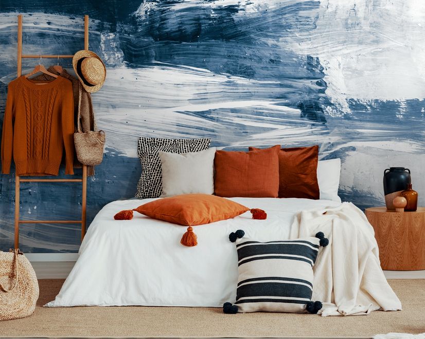 Blue and White Brush Painting Wallpaper Mural
