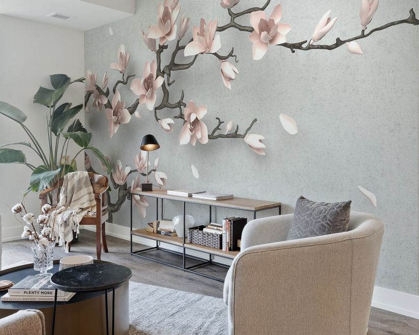 3D Look Pink Magnolia Blossom Wallpaper Mural