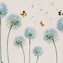Papier peint pissenlit bleu et papillons jaunes