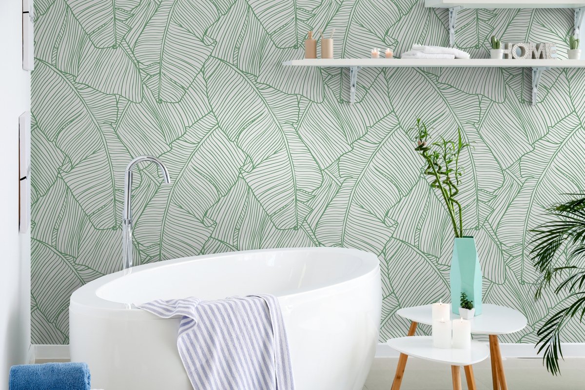 Abstract Lines Palm Leaves Wallpaper Mural - Peel and Stick