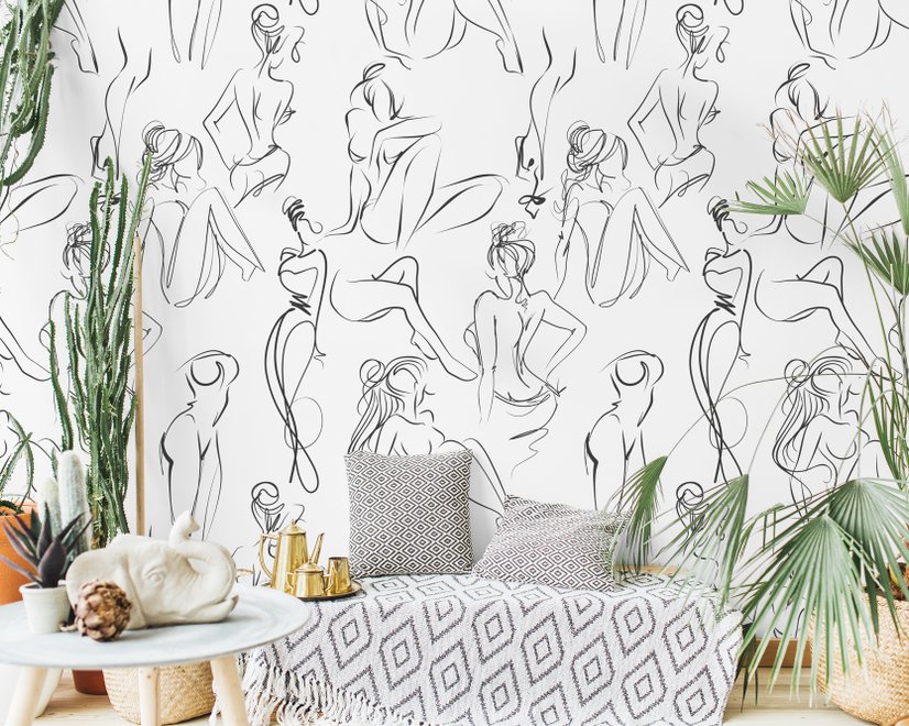 Female Body Line Art Wallpaper Mural