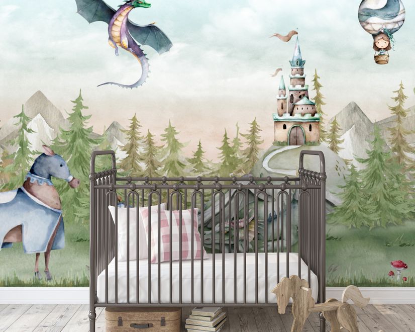 Kinder Drachen Märchenhafter Prinz und Prinzessin Fototapete