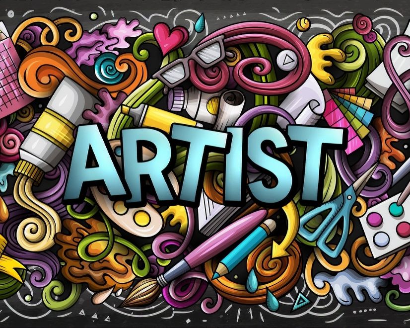 Drawing Graffiti Artist with Colorful Painting Wallpaper Mural