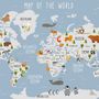 Kids World Map with Animals Wallpaper Mural